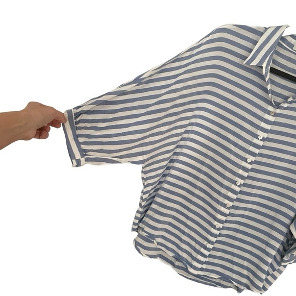 APRICOT Striped Button Front Dolman Sleeve Blouse Blue White XL - Picture 4 of 6